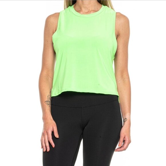 Onzie Womens NWT Lime Green Activewear Workout Cropped Tempo Tank Top Large - Picture 1 of 6